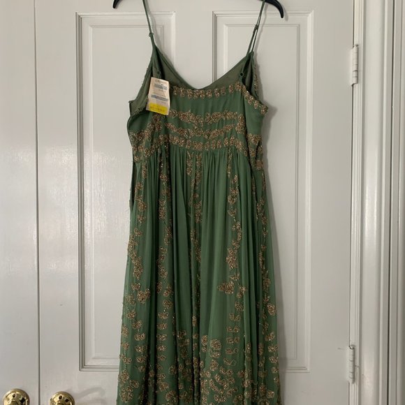 Adrianna Papell gold beaded green dress - Picture 6 of 10